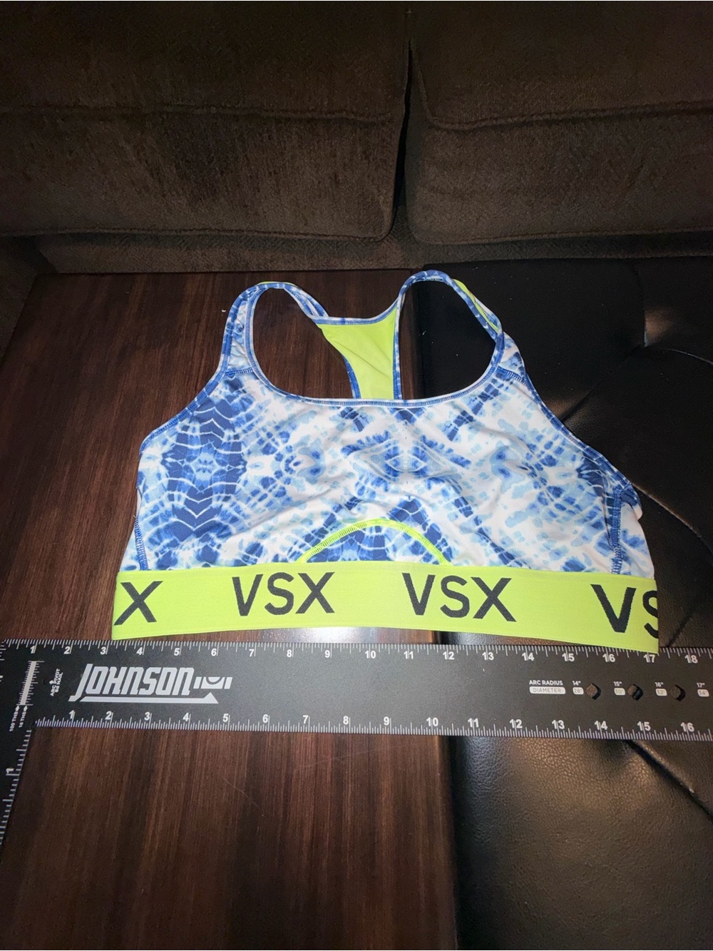 Victoria's Secret Blue Tie-Dye Sports Bra with Neon Yellow Band